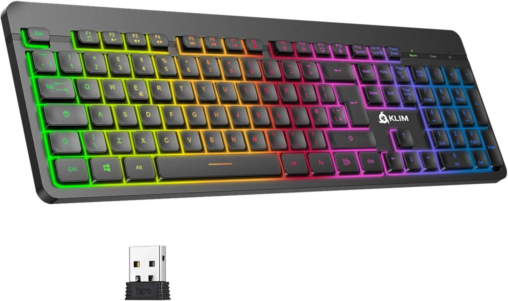 RRP £25.99 KLIM Light V2 Wireless Keyboard + Slim, Durable, Ergonomic + Backlit Wireless Gaming