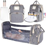 Baby Changing Bag, Diaper Bag, Large Nappy Backpack with Portable Changing Mat and Foldable Cot,