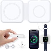 2 in 1 Foldable Wireless Charging Charger Station, Travel 15W MagSafe Compatible with Apple iPhone