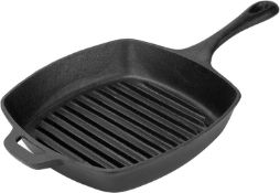 32nd Square Cast Iron Ribbed Griddle Pan Suitable for Electric, Gas & Induction Hobs - 26cm X 26cm