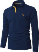 RRP £24.99 GHYUGR Mens Long Sleeve Polo Shirts with Fashion Embroidery Polos, XL