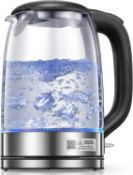 RRP £23.99 Electric Kettle, 1.7L Glass Kettle with Stainless Steel Filter & Inner Lid, Wide Opening,