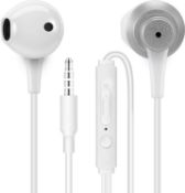 RRP £120, Set of 20 x MAS CARNEY WH5 White Wired Earbuds with Microphone, Compatible with 3.5mm