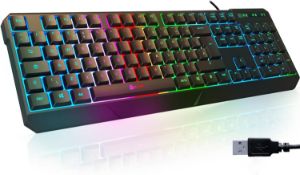 RRP £19.99 KLIM Chroma Gaming Keyboard Wired USB - NEW 2024 - Durable Ergonomic Waterproof Silent