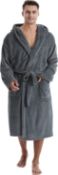 RRP £69, Set of 3 x Yoimira Men’s Hooded Dressing Gown,Men Warm and Cozy Fleece Nightwear Robe
