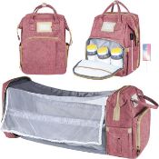 Baby Changing Bag, Diaper Bag, Large Nappy Backpack with Portable Changing Mat and Foldable Cot,