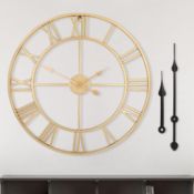 RRP £36.99 HAITANG Roman Retro Large Wall Clock Round Metal Silent Non Ticking Battery Operated
