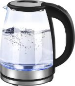 RRP £140 Set of 8 x 2L Glass Kettles Electric, Black Fast Boil Quiet Cordles Kettle with Auto Shut-