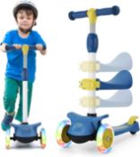 RRP £55.99 Wheelive 3 in 1 Kick Scooter with Removable Seat, 3 LED Wheels Kick Scooter for Kids, 4