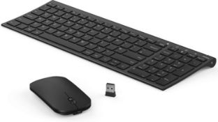 RRP £39.99 Seenda Rechargeable Wireless Keyboard Mouse, Seenda Slim Thin Keyboard and Mouse Set with