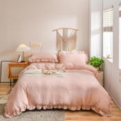 RRP £35.99 Herside Beige Grey Ruffle Duvet Cover Set Double Boho Bedding Farmhouse Ruffled Decor