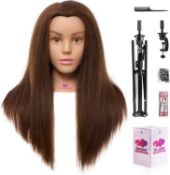 RRP £49.99 Mannequin Head with 100% Real Hair,18" Hairdressing Styling Training Doll Head with 63"