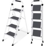 RRP £64.99 KINGRACK Step Ladder, Folding Ladder with Non-Slip and Wide Pedal, Folding Step Stool for