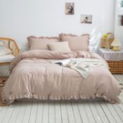 RRP £35.99 Herside Beige Grey Ruffle Duvet Cover Set Double Boho Bedding Farmhouse Ruffled Decor