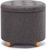 RRP £59.99 HNNHOME 45cm Round Linen Padded Seat Ottoman Storage Stool Box, Footstool Pouffes Chair