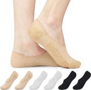RRP £30 Set of 4 x 6-Pack Trainer Socks for Women, Invisible No Show Cushioned Sport Ankle Socks