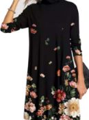 RRP £216 Set of 12 x CoolCrafts Women Loose Fit Casual Dress Half High Collar Long Sleeve Printed