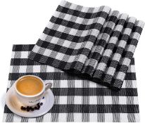 RRP £50 Set of 5 x 6-Pieces Black Placemats ,Non-Slip ChristmasTable Mats Wipeable Crossweave