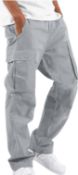 RRP £160 set of 8 x Men's Cargo Pants Casual Cotton Stretchy Drawstring Waist Trousers - Medium