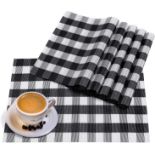 RRP £50 Set of 5 x 6-Pieces Black Placemats ,Non-Slip ChristmasTable Mats Wipeable Crossweave