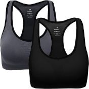 RRP £19.99 ANGOOL 2-Pack Sports Bras for Women, Racerback Yoga Bra Padded Mid Impact Support for