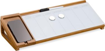 RRP £24.99 Navaris Wood and Glass Desktop Dry Erase Board - Whiteboard Desk Planner with Magnetic