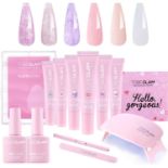 RRP £240 Set of 15 x TOBEGLAM Poly Nail Gel Kit with Nail Lamp, 15ml x 6 Colors Purple Nude Pink