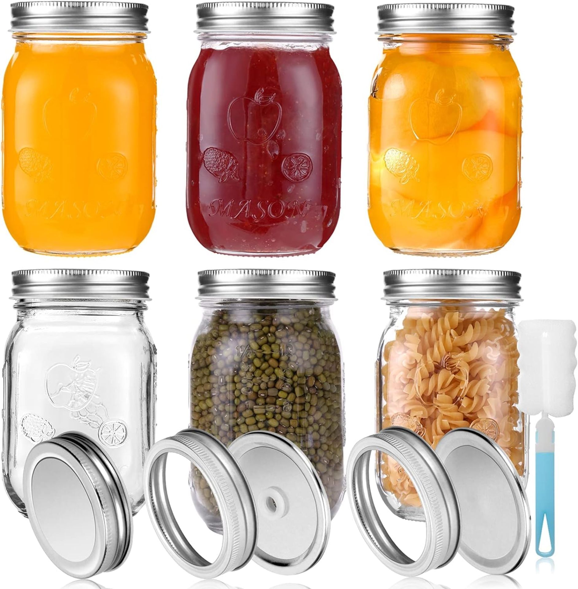 YUEYEE Glass Mason Jars with Lids,Food Storage Jars 16oz / 450ml for Homemade Food Preserving Jam