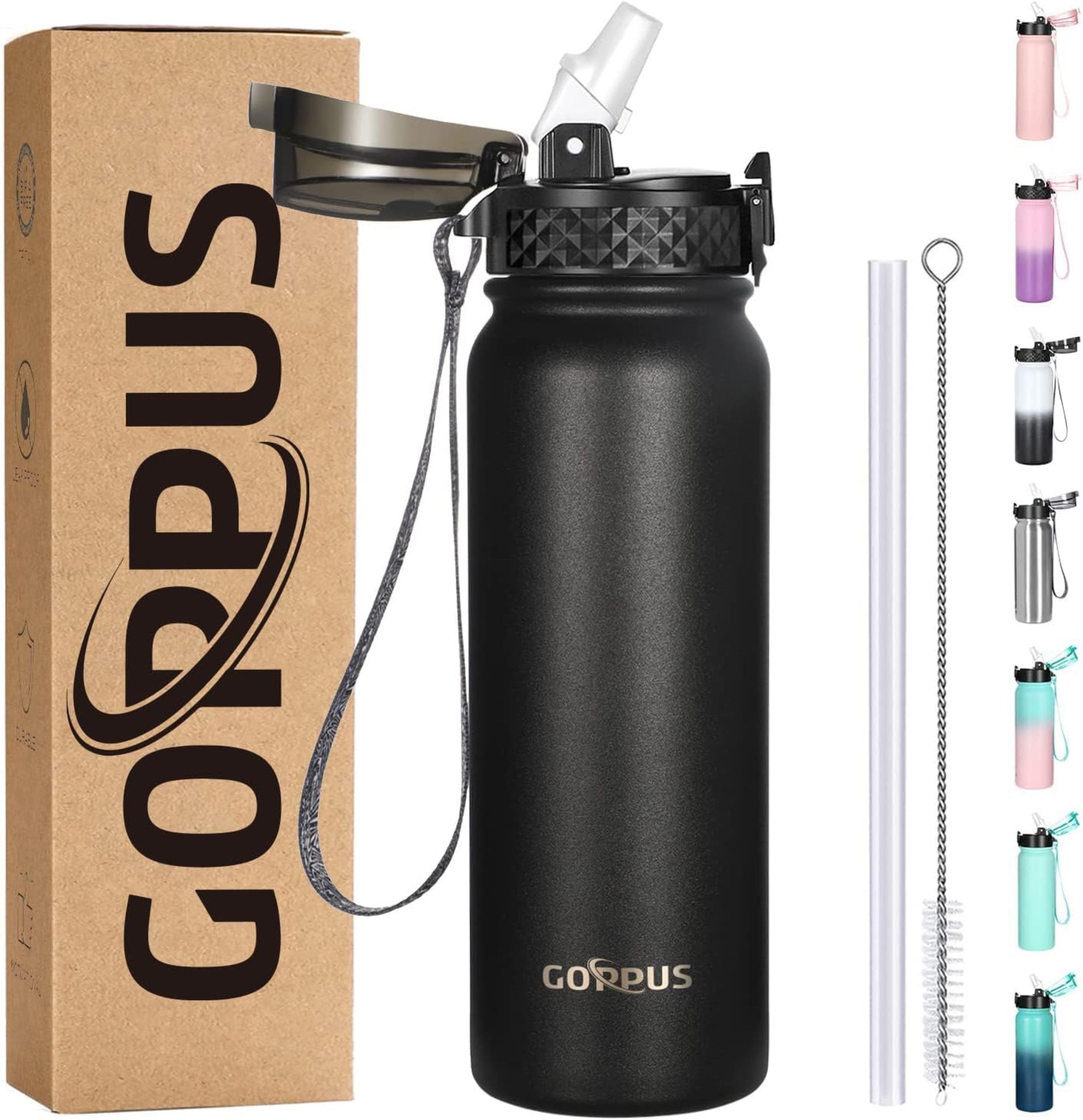 RRP £50 Lot of 4 x GOPPUS 600ml/20oz Stainless Steel Water Bottle with Straw Insulated Sports Bottle