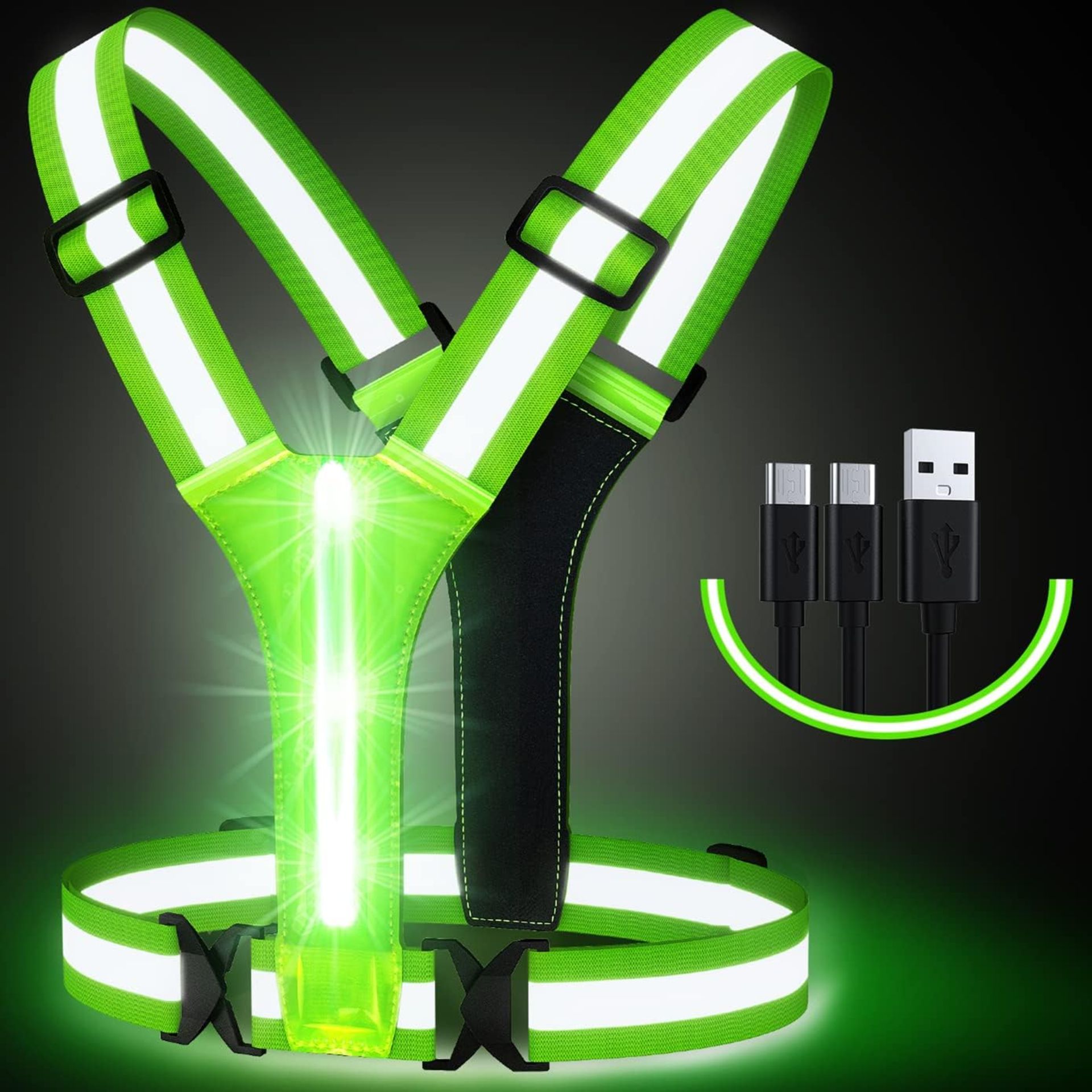 RRP £45 Set of 3 x LED Reflective Vest Running Gear, Running Lights for Runners, USB Rechargeable