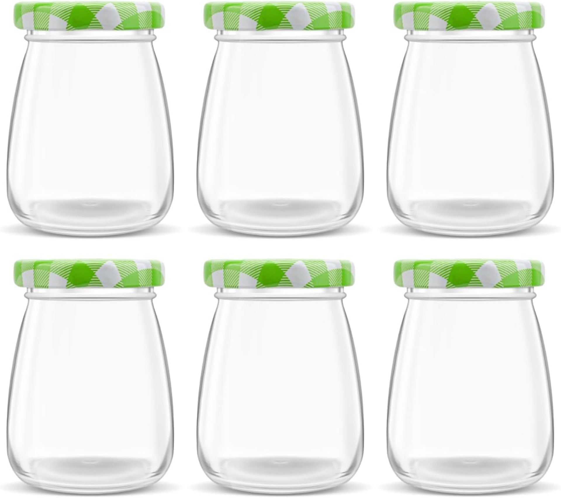 RRP £36 Set of 3 x Danmu Art 6pcs 100ml Clear Glass Bottles with Pretty Green Gingham Lids Small