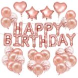 RRP £500 Set of 50 x Rose Gold Birthday Party Decorations Kit, Happy Birthday Banner with Rose