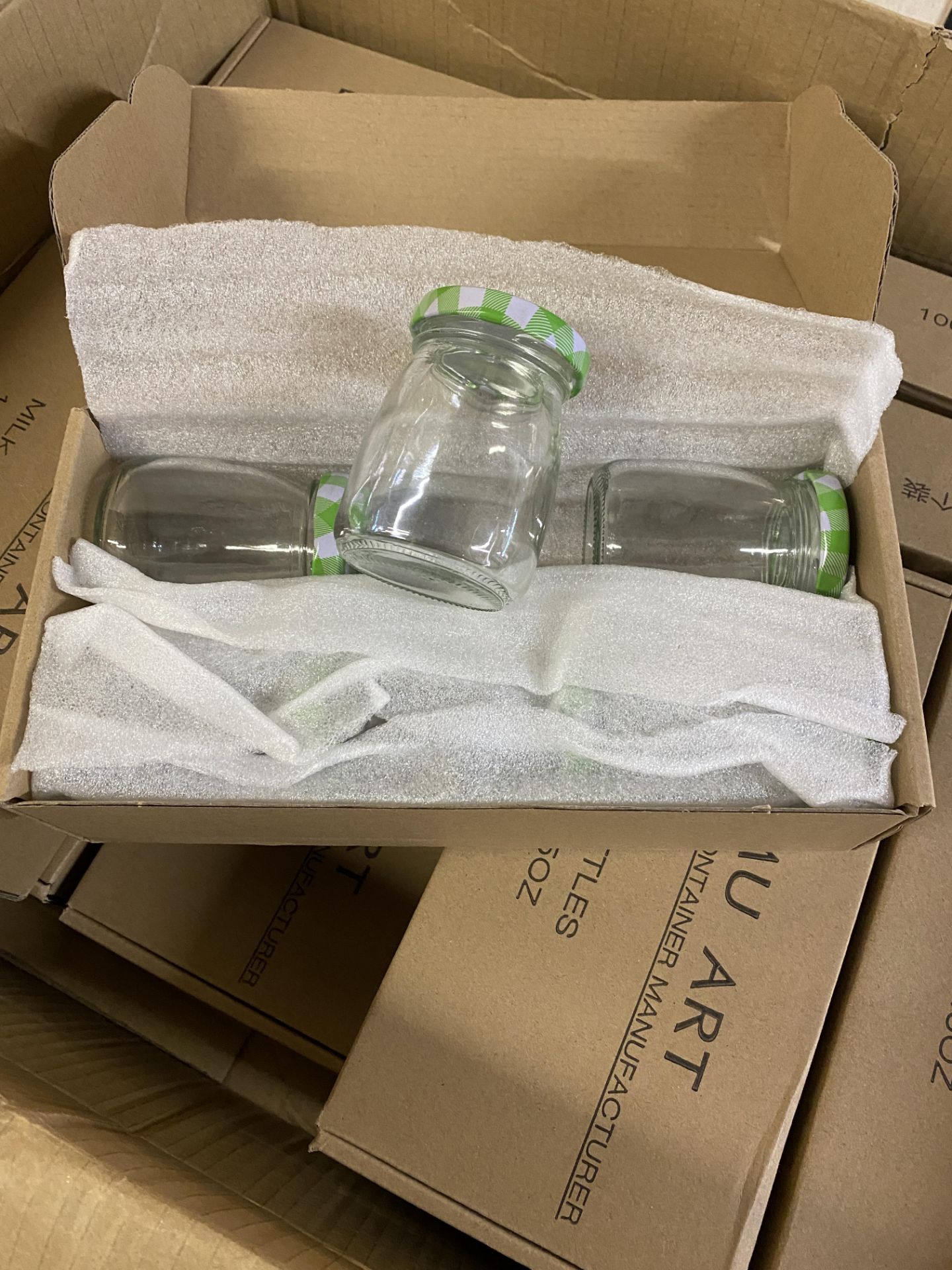 RRP £36 Set of 3 x Danmu Art 6pcs 100ml Clear Glass Bottles with Pretty Green Gingham Lids Small - Image 2 of 2