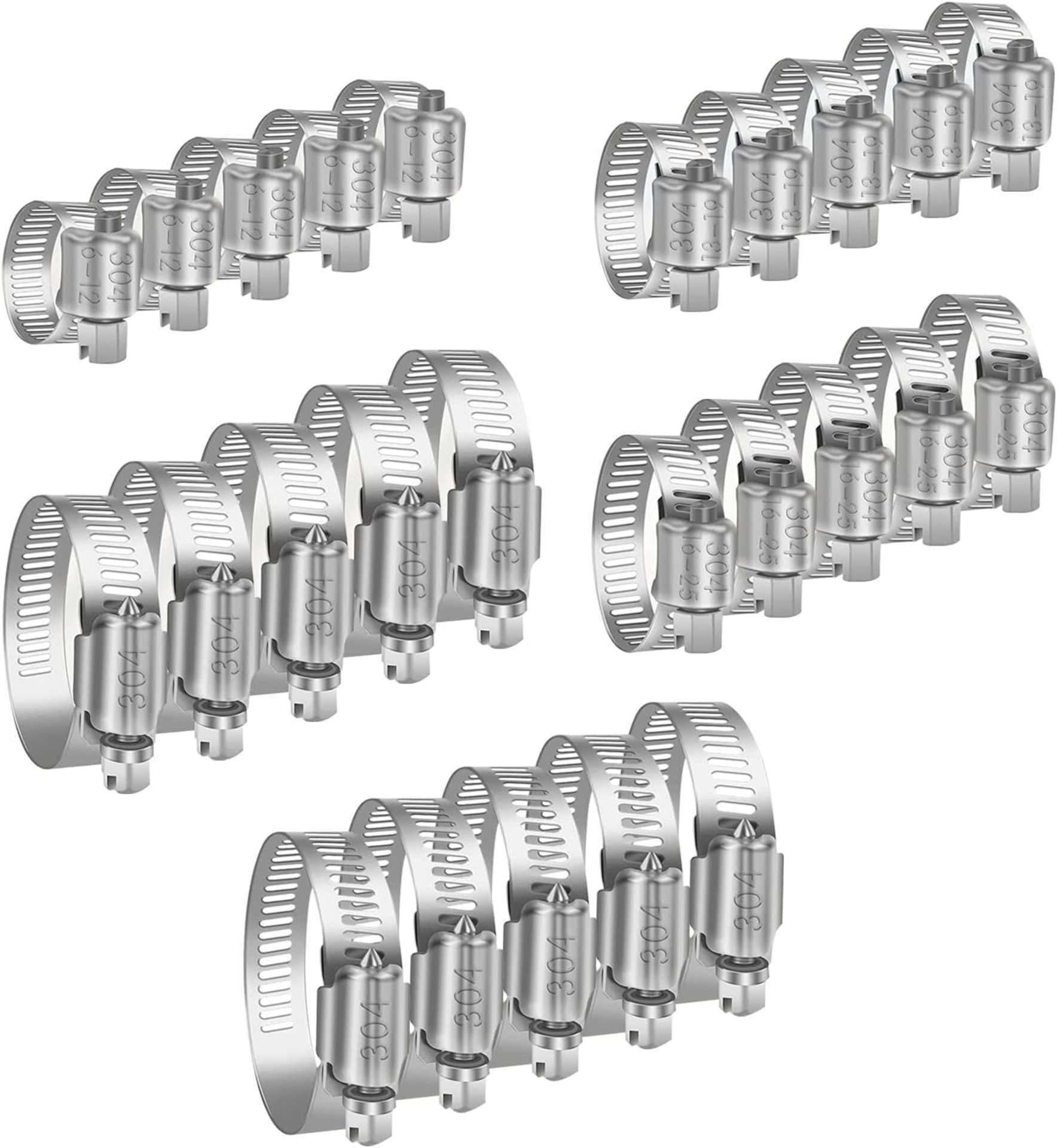 RRP £70 Set of 10 x 20Pcs Hose Clips Set Pipe Clamps Adjustable Hose Clamp Stainless Steel