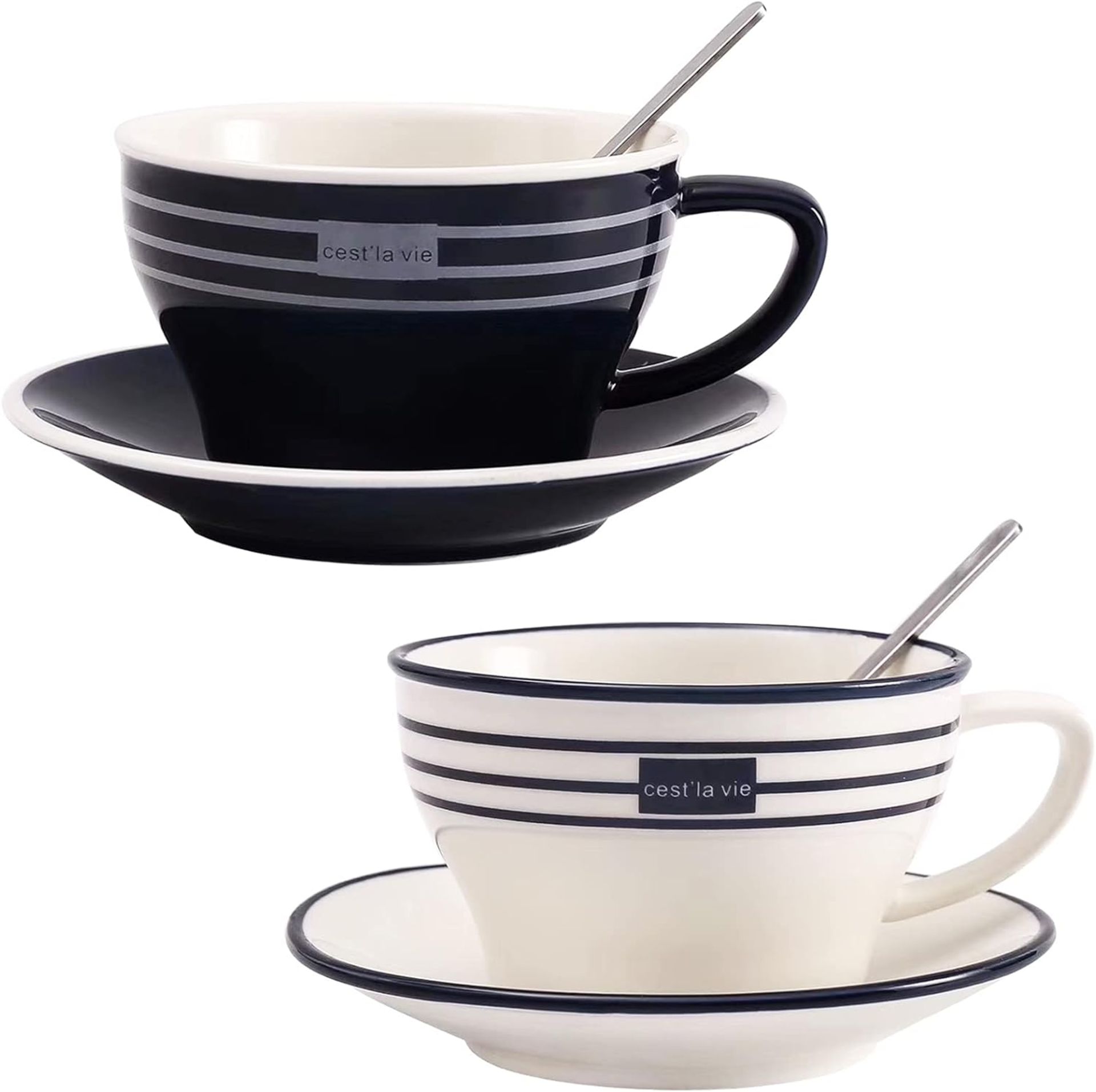 RRP £18.99 N+B Porcelain Cappuccino Cups with Saucers and Spoon,Coffee,Tea Cup - 250 ml/8.8 oz - Set