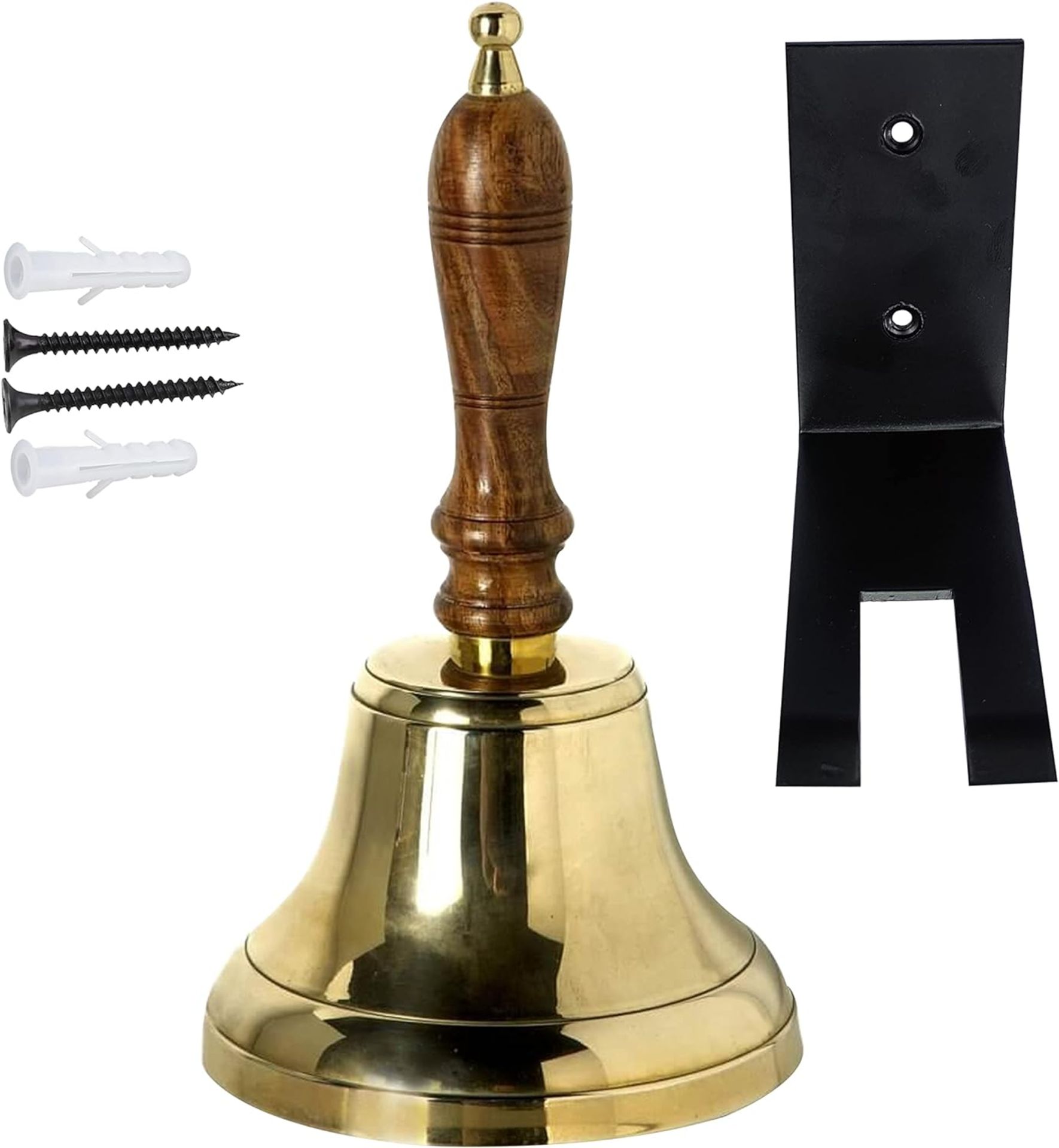 RRP £36 Set of 2 x Neez Hand Bell - Wooden Handle School Bells - Last Order Ringing Bell