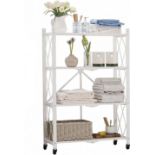 RRP £62.99 ybaymy 4 Tier Foldable Shelving Unit, Carbon Steel Foldable Storage Trolley Cart, Large