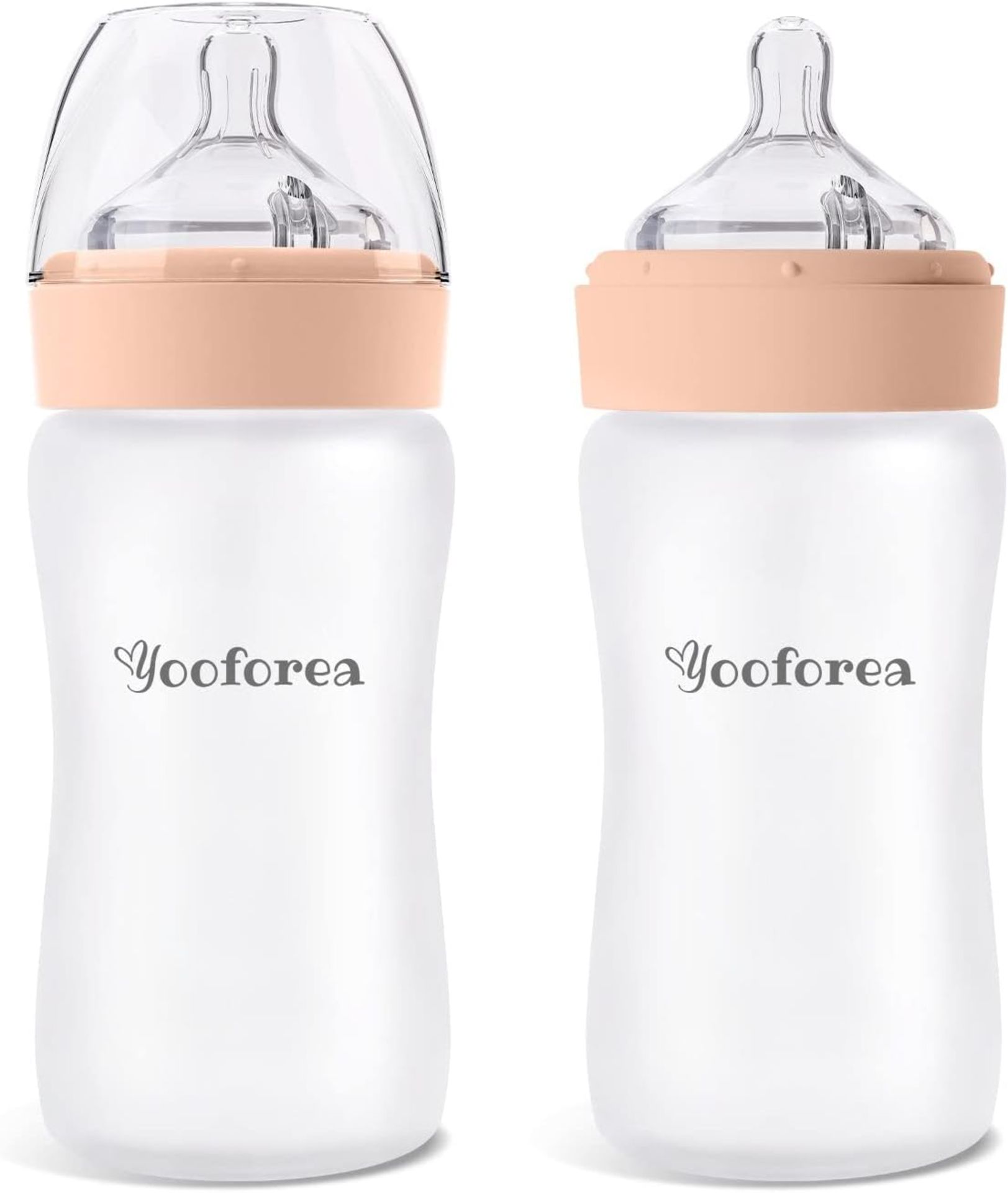 RRP £200 Set of 8 x (2-Pack) Yooforea Silicone Coated Glass Baby Bottle, 6M+ Fast Flow Nipple I