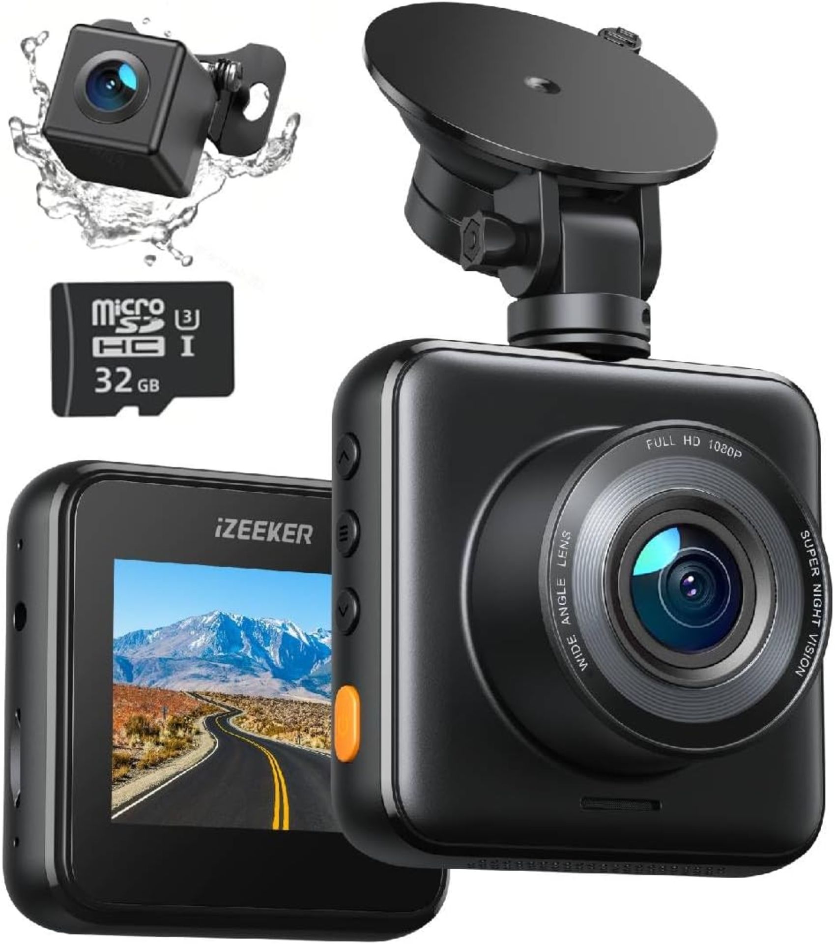 iZEEKER Dash Cam Front and Rear with SD Card 1080P Full HD Car Camera Dashboard, Dual Dashcam for