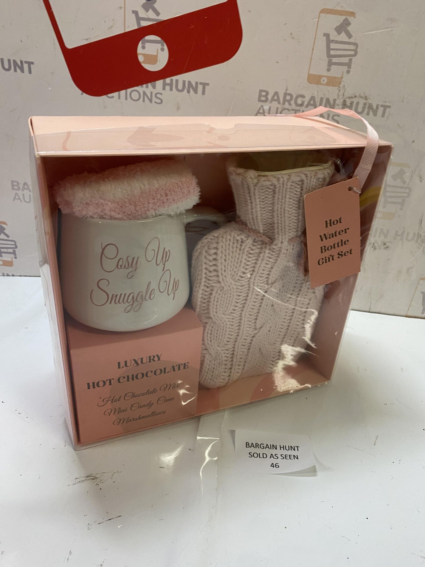Hot Chocolate Gift Set with Mug | Small Hot Water Bottle with Cover | Fluffy Socks | Cosy Pink - Image 2 of 2