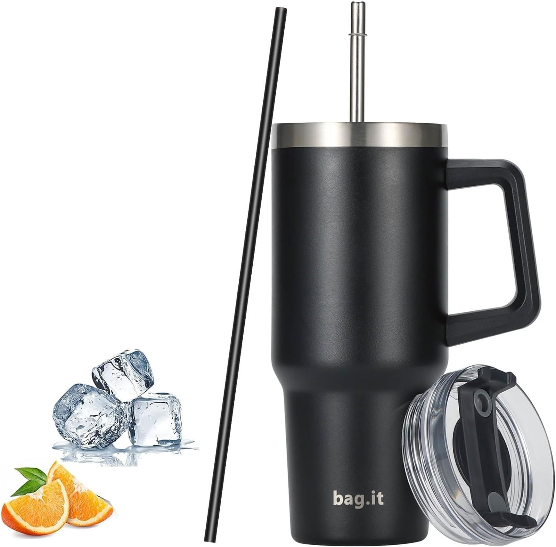 RRP £120 Lot of 6 x Travel Mug with Straw and Lid, Tumbler with Handle, Stainless Steel Double