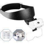 Head-Mounted Magnifying Glass 2 LED Lights 5 Interchangeable Lenses (1.0X 1.5X 2.0X 2.5X 3.5X)