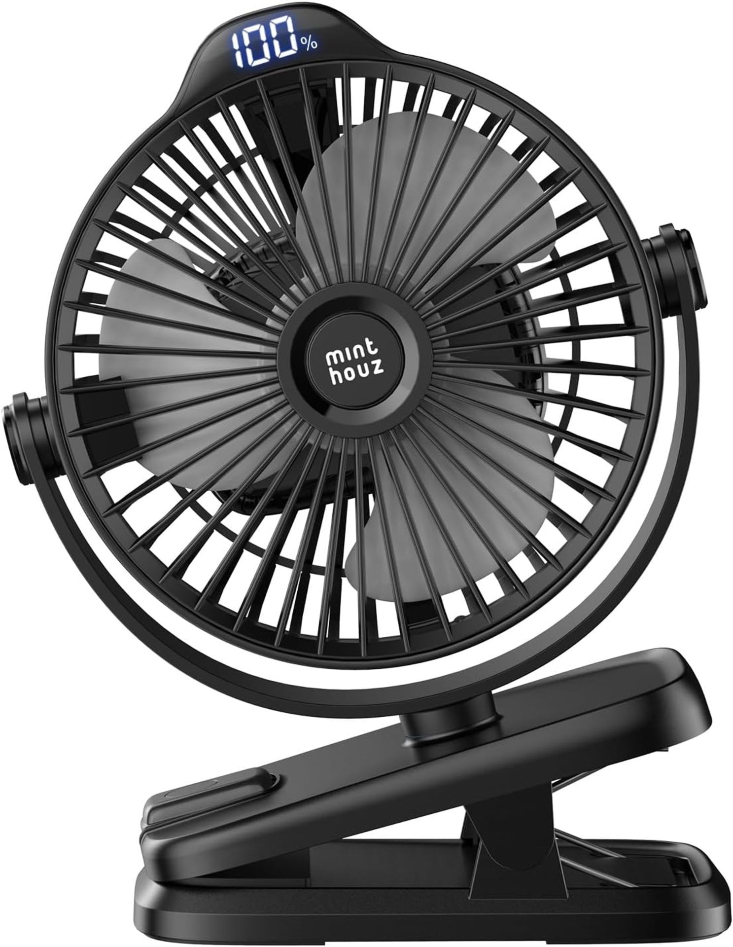 RRP £29.99 Minthouz Clip on Fan, 8000mAh USB-C Rechargeable Battery Operated Fan, 5 Speeds