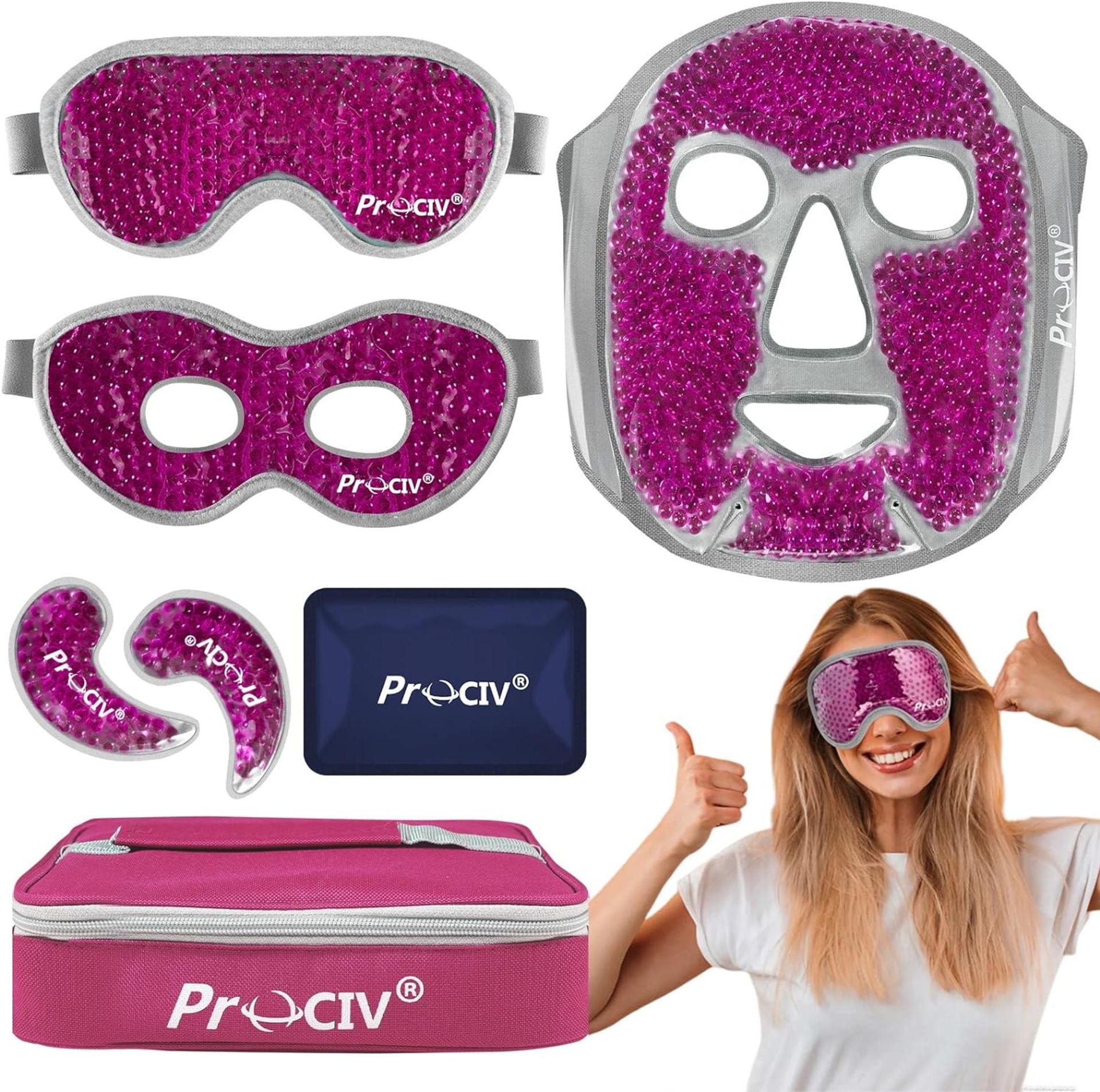 ProCIV Cold Face Mask Cooling Eye Mask Set, Gel Beads Hot & Cold Compress, Reusable Gel Face Mask,