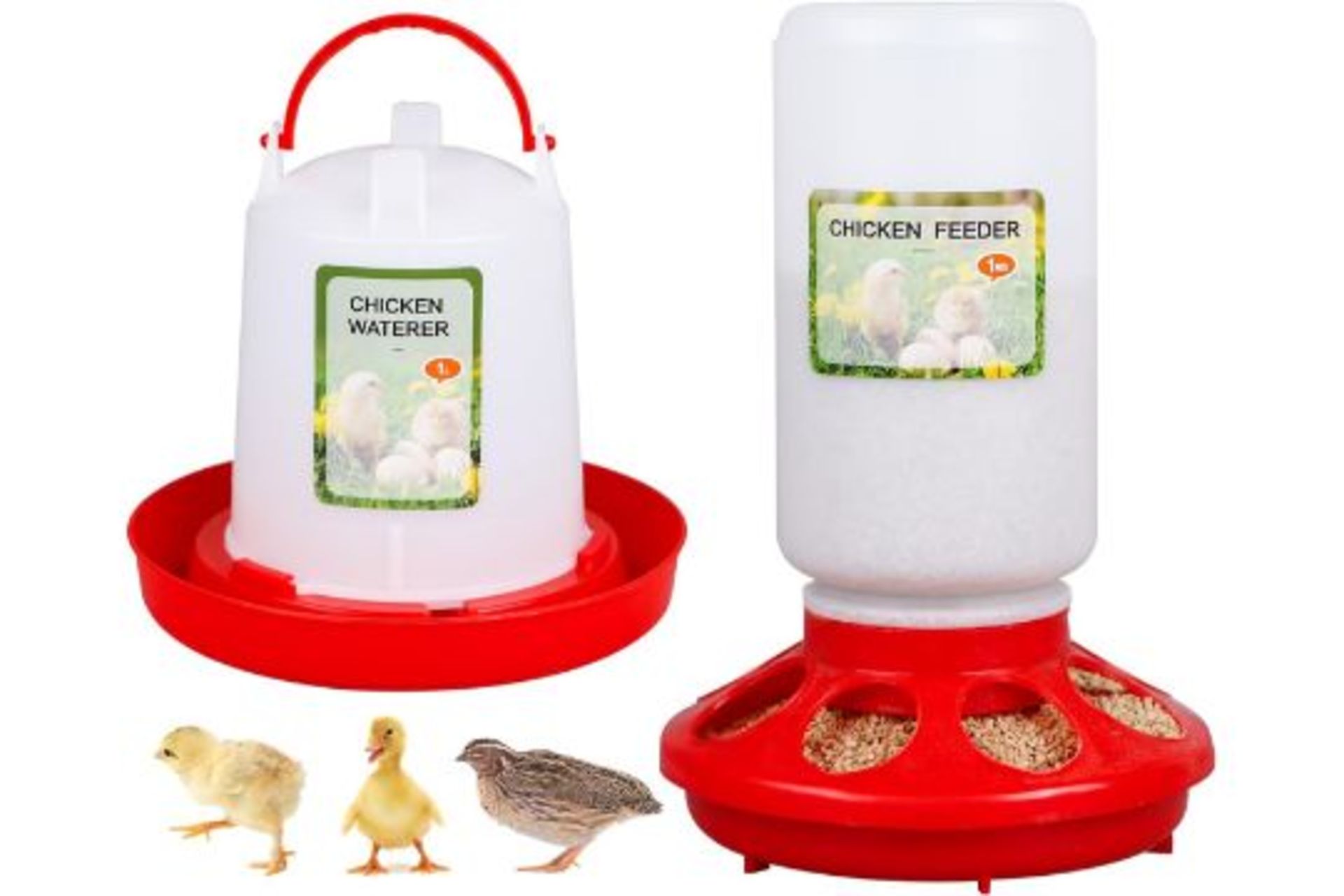 RRP £150 Set of 10 x Chick Feeder and Waterer Kit Automatic 1kg Chick Feeder and 1L Chick Waterer