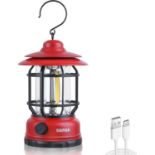 Camping Lantern Rechargeable, Retro Metal Camping Light, Hanging Dimmable COB Brightness Tent