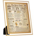 RRP £100 Set of 10 x FALAMON Framed 1943 Birthday Poster UK, 80th Birthday Decorations for Women