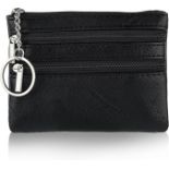 Set of 10 x TIESOME Women's Leather Coin Purse Mini Pouch Coin Purse Keychain Three Zipper Card