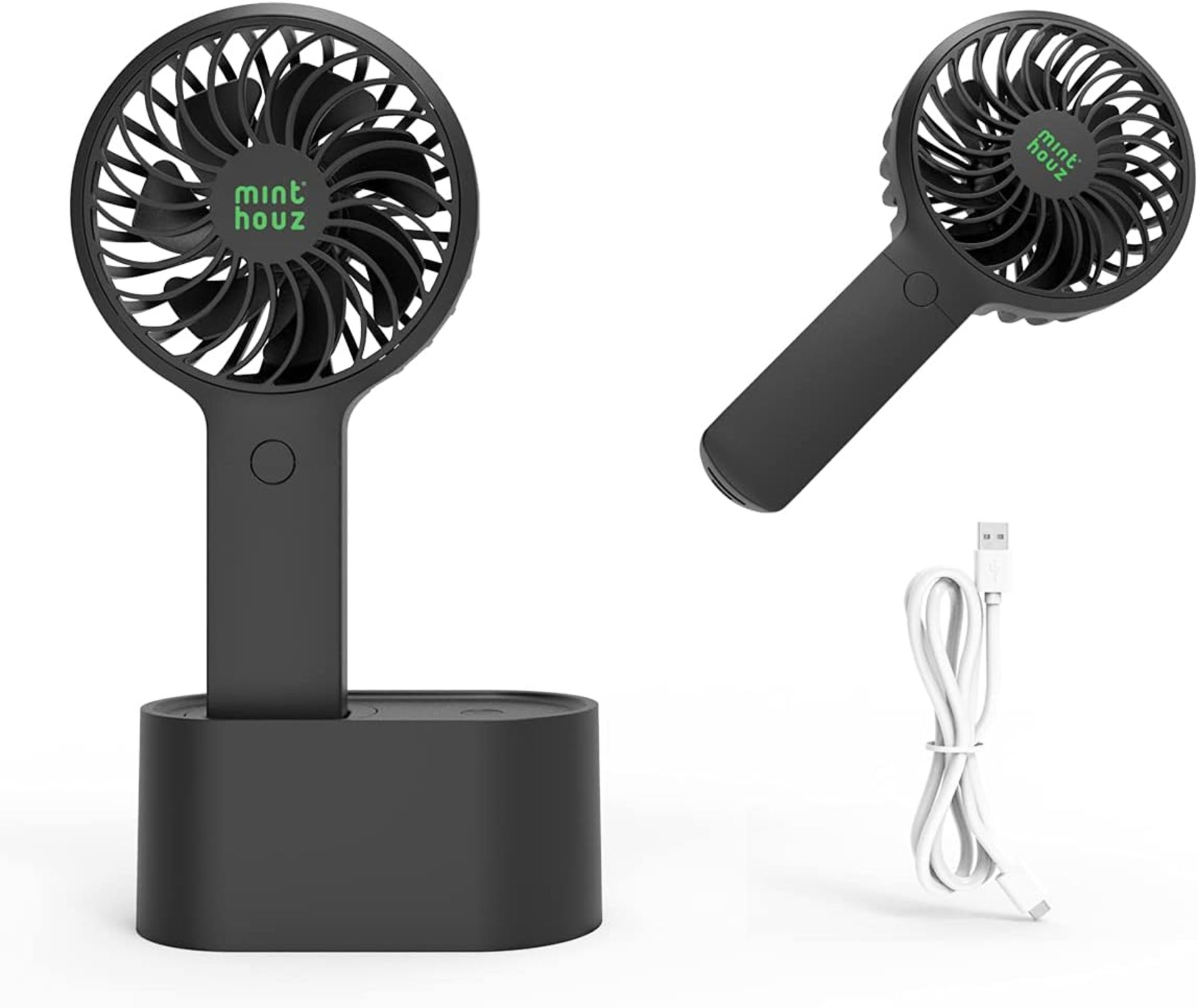 RRP £19.99 Minthouz Handheld Fan, 90° Automatic Rotating Personal Fan, 3 Speed Adjustable Portable