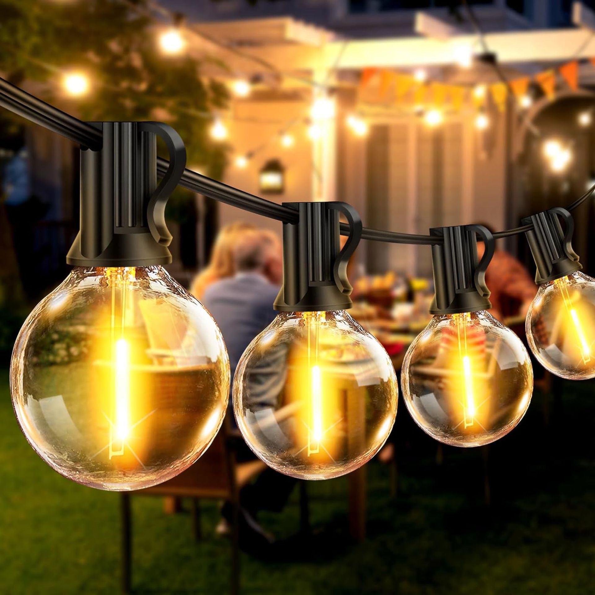Outdoor String Lights 30ft Garden Festoon Light Mains Powered with Shatterproof G40 LED Bulbs,